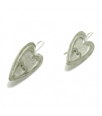 E000633 Sterling silver earrings laser finished hearts solid 925 Empress 